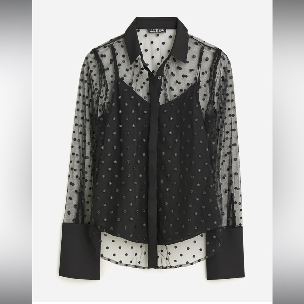 J.Crew sheer button-up with camisole in dot print top